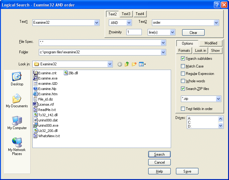 Logical Search Dialog Box